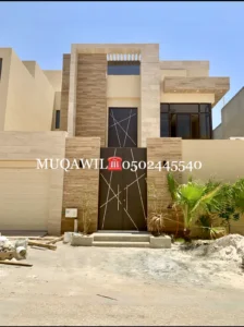 شركة مقاولات بالرياض تنفذ أعمال تشطيب واجهة فيلا مودرن بالحجر والدهانات الخارجية